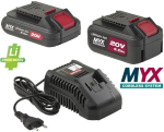 CARICABATTERIA UNIVERSALE 20V CON BATTERIA 4AH E BATTERIA 2AH MYX